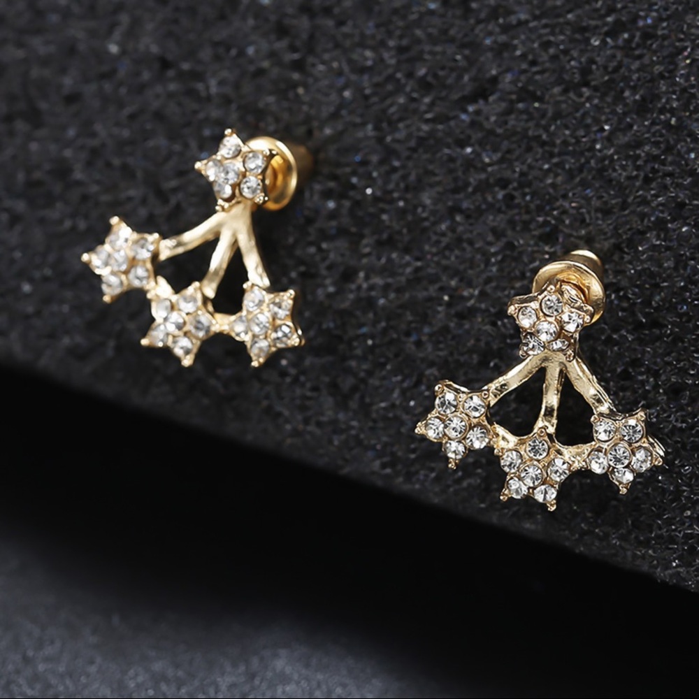 Gold/Crystal Star Studs w Jackets - Picture 2 of 7
